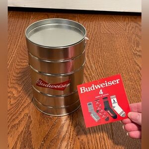Budweiser Crew Socks 4 Pair in Metal Keg Can, Mens Socks, NEW, Anheuser-Busch